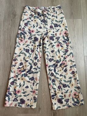 Floral Wide-Leg Twill Pants
